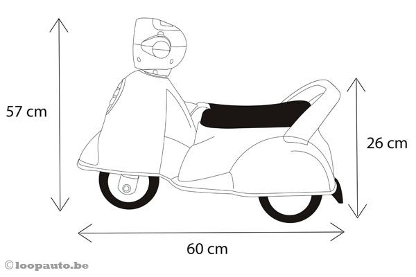 De afmetingen van de scooter.